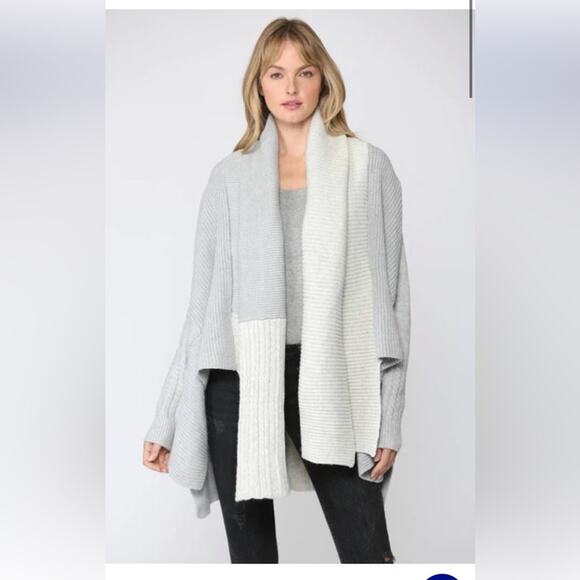 Fate Please Yourself Gray and Cream Open Shawl Chunky Cardigan, EUC, Small - Picture 1 of 16